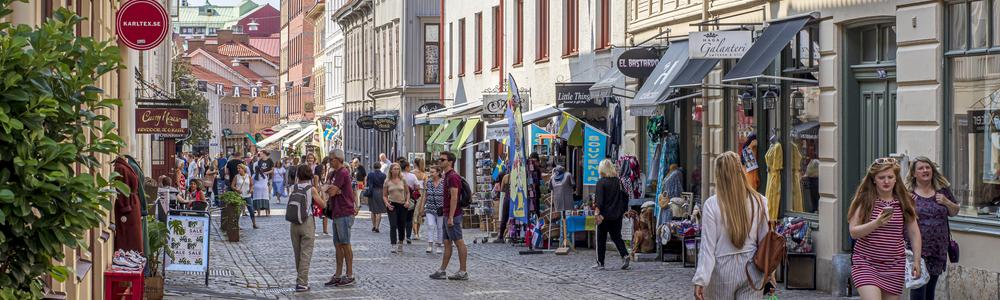 People strolling around in the district Haga in Gothenburg city.