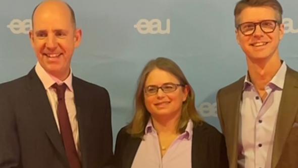 EAU award ceremony 2023 - James Catto, Karin Welén and Andreas Josefsson.