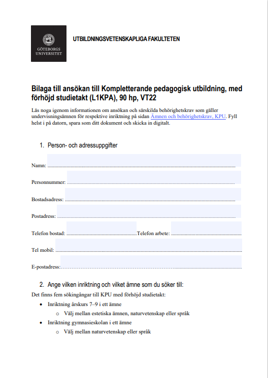 Kompletterande pedagogisk utbildning (KPU)  Göteborgs universitet