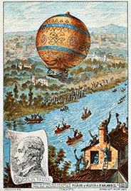 Illustration över den allra första bemannade ballongfärden i Paris den 21 november 1783.
