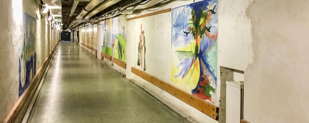 Art in underground corridor at hospital