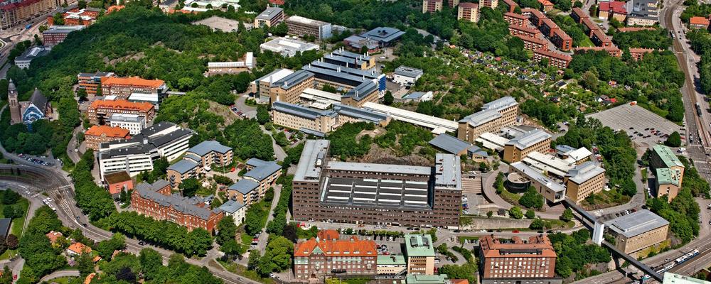 Aerial view of Medicinareberget and Hälsovetarbacken in central Gothenburg