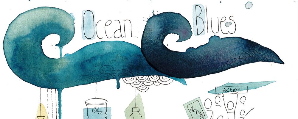 Illustration med våg. I texten står Ocean Blues - från ångest till action. 