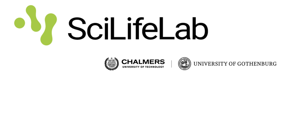 Three logos and the names of SciLifeLab, University of Gothenburg and Chalmers on a white background.
