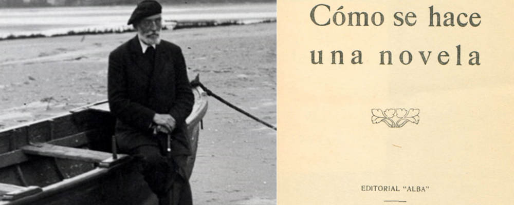 Collage: Unamuno and the book cover of his novel Cómo se hace una novela