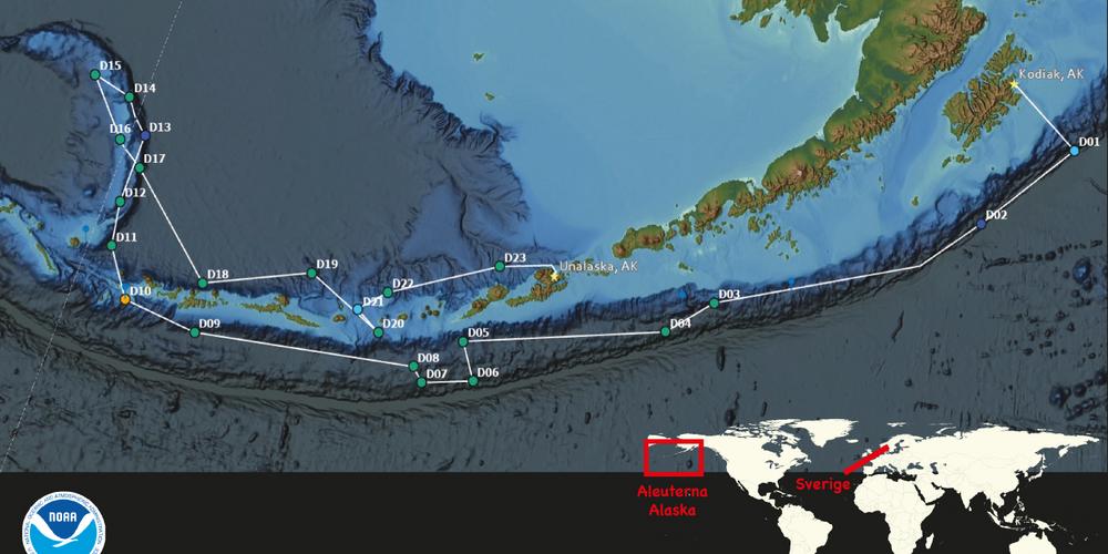 Map showing the planned route for Okeanos Explorer