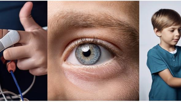 3 pictures showing skin conductance, pupil of eye and heartrate measuring aparatus